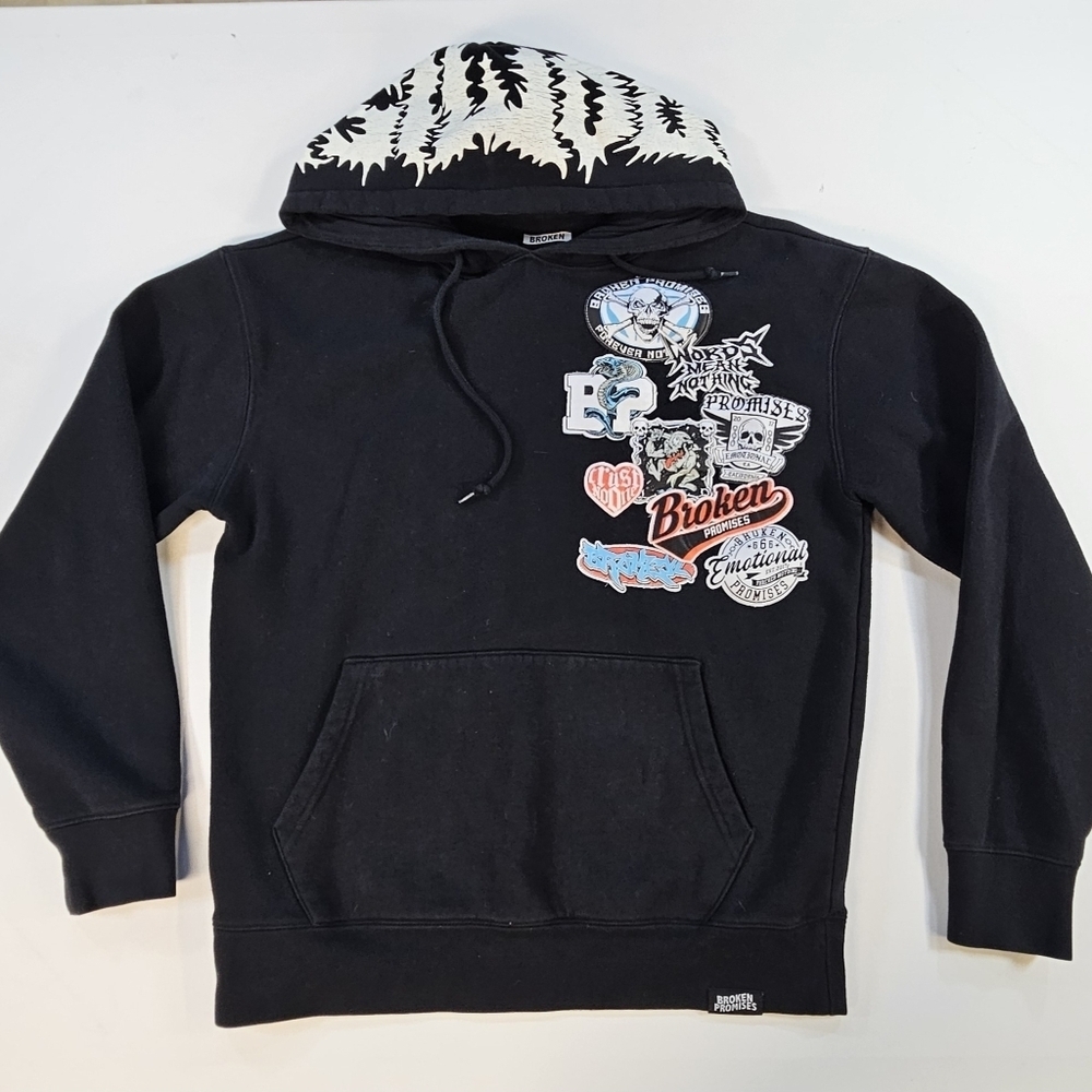 Broken Promises Hoodie Mens Small Black Words Mean Nothing Sweatshirt